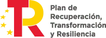 Logotipo del Plan de Recuperación, Transformación y Resiliencia del Gobierno de España con una R en los colores de la bandera española y estrellas de la Unión Europea